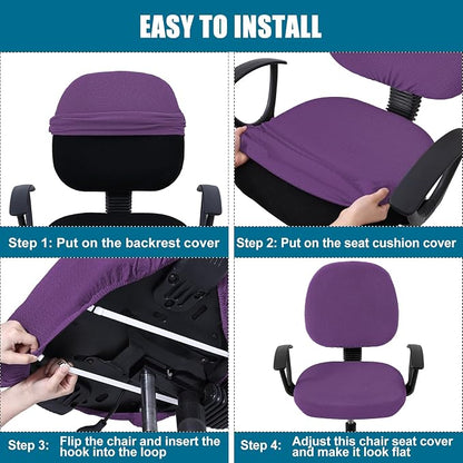 Smiry Office Computer Chair Covers for Desk Rotating Chair Protector | Stretch Jacquard Removable Washable Universal Slipcovers, Seat + Backrest Cover, Purple