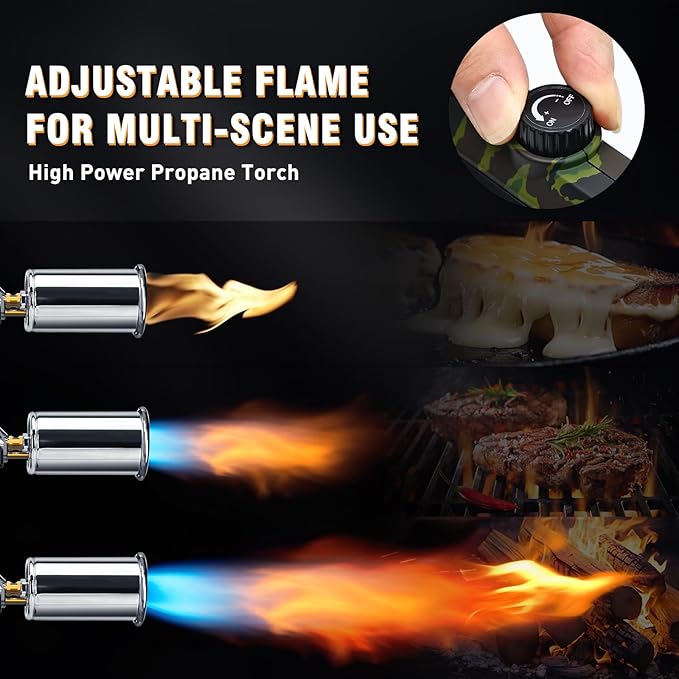 Powerful Grill & Cooking Propane Torch With a Safety Lock, Sous Vide, Welding Torch, Adjustable Wood Torch Burner for Searing Steak, BBQ, Campfire Starter,Army Green(Tank Not Included)