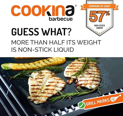 COOKINA Web BB BBQ Reusable Mat (Pack of 2) -100% Non-Stick, Easy to Clean Grilling Sheet for Smokers, as Well as Gas, Charcoal and Electric Barbecues, Black