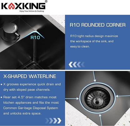 Outdoor Kitchen Sink 15x18 Inch with Foldable Faucet, Nano Black 16 Gauge Stainless Steel RV Camper Bar Prep Workstation Sink with Cutting Board Cover, Bottom Grid & Drain Kit