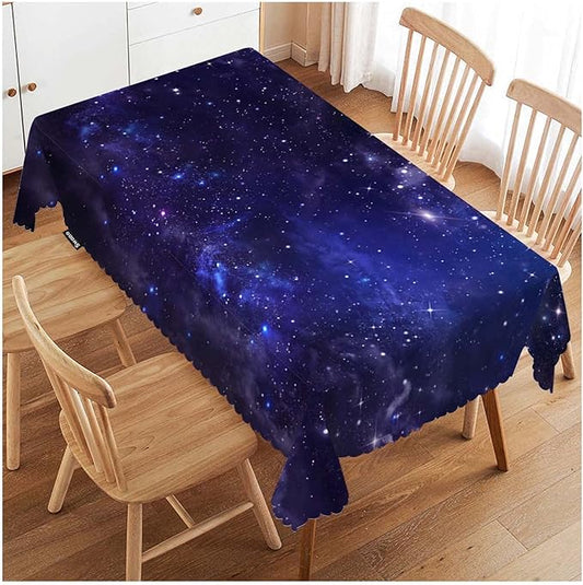 Swono Tablecloth Galaxy Universe, Starry Night Sky Stars Outer Space Table Cloth for Kitchen Dining Tabletop Decoration Parties Weddings, 52 X 70 Inch Rectangle Tablecloth