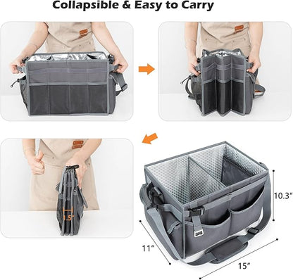 Large Grill Caddy with Paper Towel Holder – Collapsible BBQ Organizer for Camping, Tailgating, RV, Boating – Grilling Gifts for Men – Griddle Tote Bag with Shoulder Strap – Outdoor Essentials