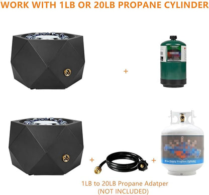 14” Modern Tabletop Gas Fire Pit, Portable Firepit Works with 1lb Propane Gas for Patio Backyard Porch Camping RV Tailgating, Side-Mounted, FP004