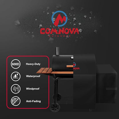 Comnova Grill Cover for Char Griller Smoker - 600D Waterproof Smoker Grill Cover Fits Models 1224, 3018, and Barrel Charcoal Grills Models 2121, 2828, 2727, 2929, 1329, 2799 with Side Fire Box