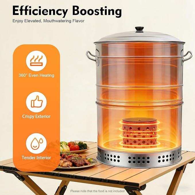 Portable Charcoal Grills, Stainless Steel Large BBQ Grill Barrel, 360° Smokeless Charcoal Grill for Outdoor Camping, Parties, Backyard BBQs, and Travel(50* Skewers)