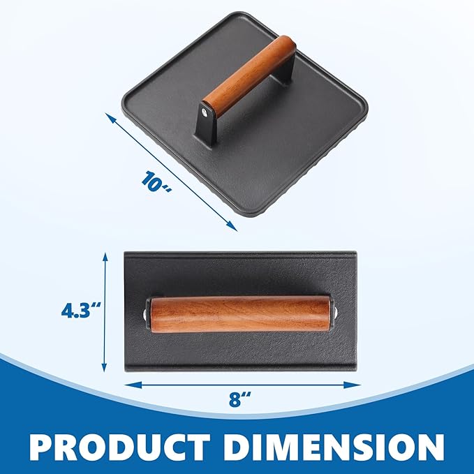 Cast Iron Square Burger Press&Rectangle Meat Press for Griddle Accessories | Bacon Press for Pitboss, Camp Chef Flat Top Grills Accessories, Smash Burger Press for Griddle Cooking Accessories, 2PCS