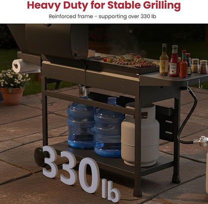 LAUDLIFE 5-Burner Propane Grill Griddle Combo with Side Burner, Dual Zone BBQ Gas Grill, Non-Stick Porcelain-Enameled Surface, Easy to Clean, 702 Sq.In. Cooking Area, Heavy-Duty Stand for Backyard