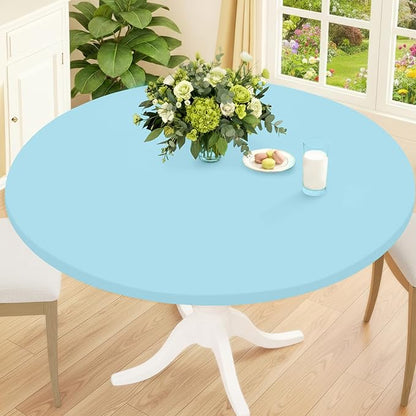 Smiry Round Spandex Tablecloth, Waterpoof Stretch Picnic Table Cover for 45"-56" Tables, Elastic Fitted Washable Tablecloths Dining, Indoor and Outdoor, Baby Blue