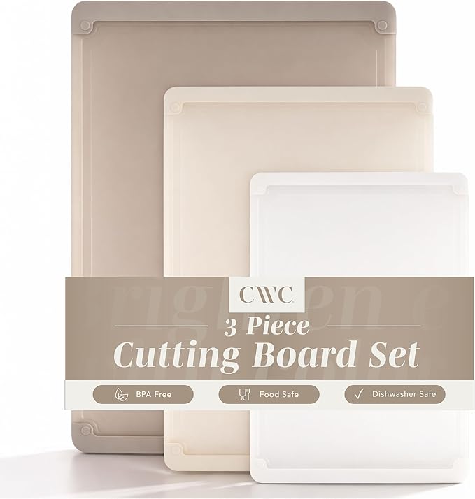 COOK WITH COLOR Extra Large Cutting Board Set, Jumbo-Sized Boards with Rubber Border for Enhanced Cooking Experience, 3-Piece, Brown