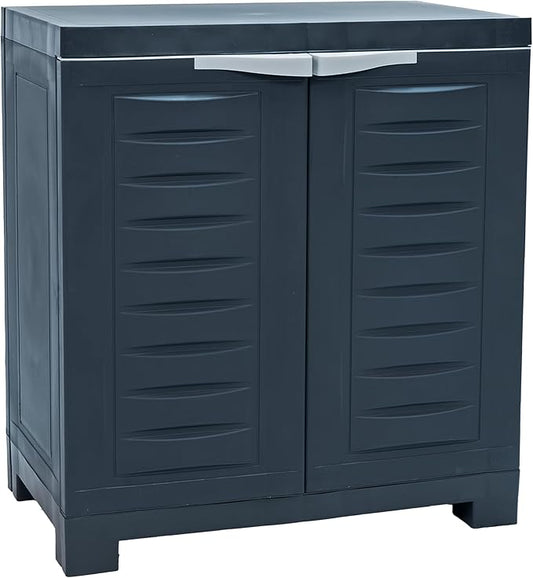 Sunnydaze 25.5" H Resin Garage Storage Cabinet - Garage Cabinet with Adjustable Shelf - Freestanding Utility Storage for Laundry Room, Office, Basement - Charcoal