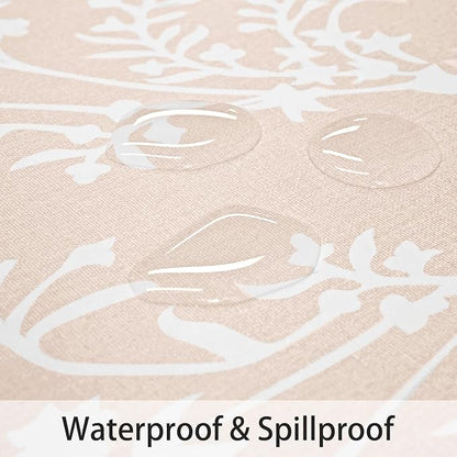 LIBERECOO Round Vinyl Fitted Tablecloth with Flannel Backing Elastic Edge Plastic Table Cover - Warm Brich - Waterproof Stain-Resistant Wipeable Tablecloths