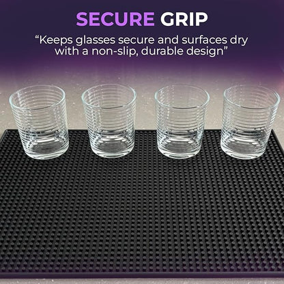 Rubber Bar Mat 18×12" Premium Countertop Mat for Coffee Bar, Home Bar & Kitchen, Durable 1cm Thick Rubber Drink Mat with Textured Surface That Helps Reduce Slipping, Black Bar Spill Mat