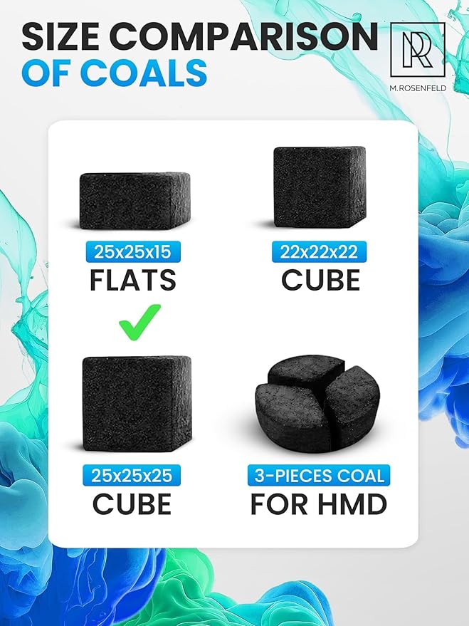 Premium Coconut Charcoal Cubes - Coconut Coals XL Pack of 72 Count & 1 KG (2.2 lbs) – Premium Quality 25mm (1x1x1 in) – 100% Natural Coconut Charcoal Cubes – NOT Quick Light - Pack of 1