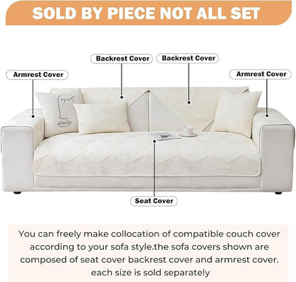 vctops Cotton Quilted Couch Covers for Sectional Sofa (Cream,28"x47") | Geometric Washable Non Slip Sofa Slipcover for Dogs, Children, Pets Furniture Protector Cover