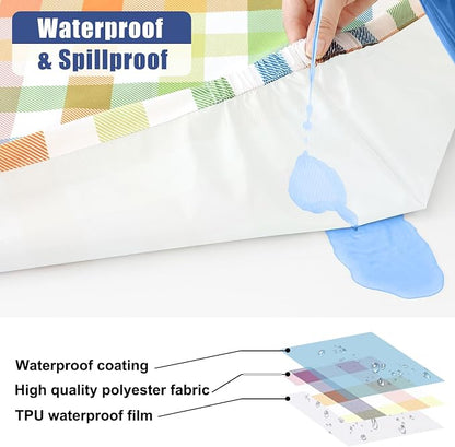 Smiry Picnic Table Cloth 2 Pack, Waterproof Elastic Fitted Tablecloths for 8FT Rectangle Tables, Washable Polyester Buffalo Plaid Tablecloth for Camping & Outdoor (Yellow & Green, 30" x 96")