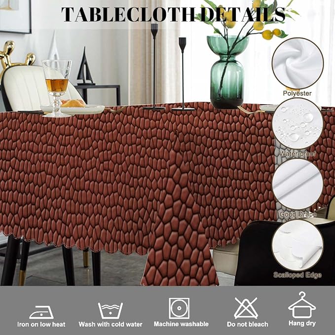 Swono Football Tablecloths Sport Game Leather Football Laces Pattern Kitchen Dinning Tabletop Decoration, Polyester Brown Table Cover for Indoor Outdoor 50x72 Inch Tablecloth
