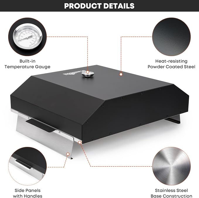 Stanbroil Pizza Oven Attachment for Blackstone 36 Inch Griddle | 17.7" x 13.7" Pizza Stone, Side Panels & Temperature Gauge, Outdoor Pizza Cooking Upgrade