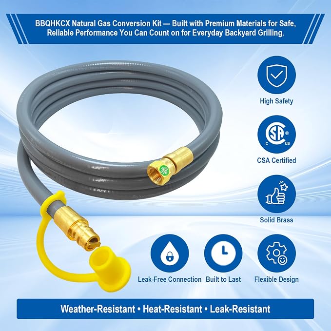 4984619A Natural Gas Conversion Kit Compatible with Char-Broil Commercial & Signature Series Dual Fuel Grill(2008 to 2019), Propane to Natural Gas Conversion Kit w/ CSA Gas Hose & 3/8" Quick Connect.