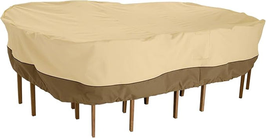 Classic Accessories Veranda Water-Resistant 108 Inch Rectangular/Oval Patio Table & Chair Set Cover, Outdoor Table Cover