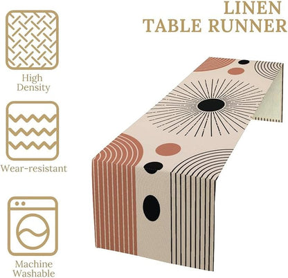 Mid Century Abstract Table Runner Sun Geometric Arch Minimalisted Modern Spring Summer Seasonal Dinner Runner for Farmhouse Home Kitchen Holiday Party Decor 13x90in