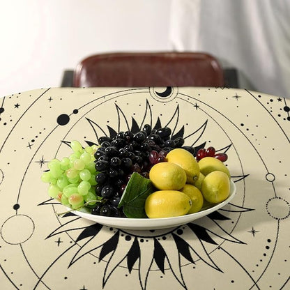Vintage Tarot Moon Sun Tablecloth Moon Phase Star Galaxy Space Esoteric Astrology Table Cloth Water Resistant Wipeable Table Cover for Farmhouse Picnic Party Holiday Kitchen Dinner Table 60"x110"