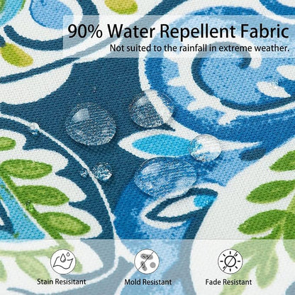 Magpie Fabrics Indoor Outdoor Cushion Cover Replacement 2 Pack, NO Insert! Water Repellent Slipcover with Ties Decor for Patio Garden Chair Sofa Bench Wicker(Paisley Lapis Green, 24x22x4 Inch)