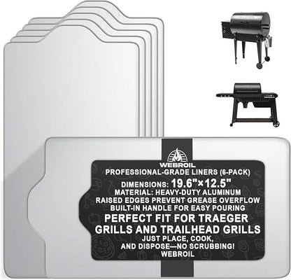6 Packs BAC408 Drip Tray Liners for Traeger Tailgater 20 Series Grills, Heat-Resistant Foil Liners Replacement for Traeger Tailgater Accessories, Aluminum Tray for Catching Grease 19.6" x12.5"