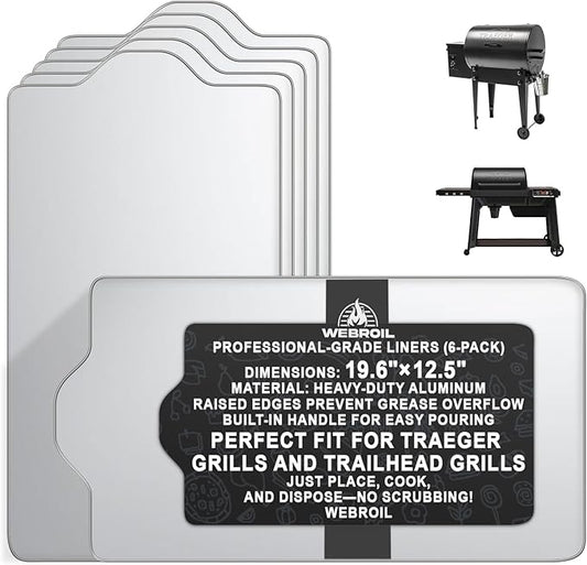 6 Packs BAC408 Drip Tray Liners for Traeger Tailgater 20 Series Grills, Heat-Resistant Foil Liners Replacement for Traeger Tailgater Accessories, Aluminum Tray for Catching Grease 19.6" x12.5"