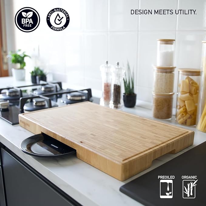 Bamboo Cutting Board, 15.7 x 10.2 Inch (ExtraThick 1.7") Hardwood Professional Butcher Block, Charcuterie Board. End Grain Non Toxic Wood Chopping Board (Oil & Plate Included)