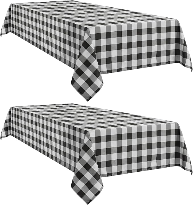 Softalker Gingham Checkered Tablecloth Rectangle - Outdoor Waterproof Buffalo Plaid Table Cloth, Stain Resistant Washable Table Cover for Picnic, Camping - Black and White, 2 Pack - 60 x 102 Inch