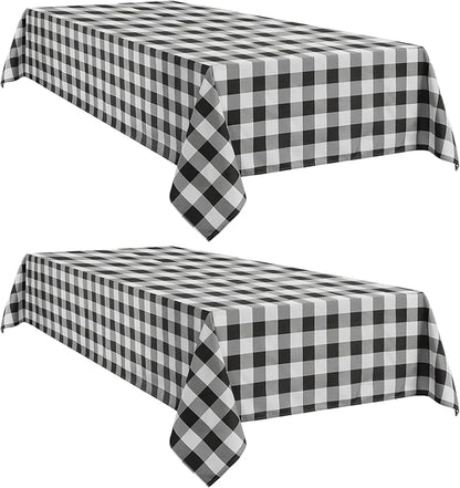 Softalker Gingham Checkered Tablecloth Rectangle - Outdoor Waterproof Buffalo Plaid Table Cloth, Stain Resistant Washable Table Cover for Picnic, Camping - Black and White, 2 Pack - 60 x 102 Inch