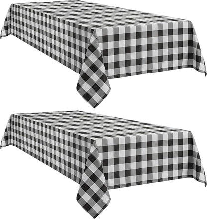 Softalker Gingham Checkered Tablecloth Rectangle - Outdoor Waterproof Buffalo Plaid Table Cloth, Stain Resistant Washable Table Cover for Picnic, Camping - Black and White, 2 Pack - 60 x 120 Inch