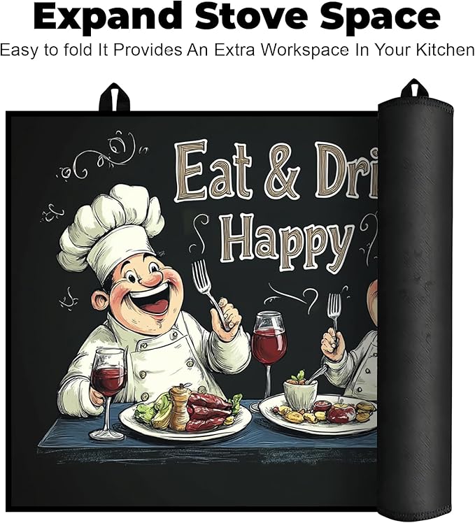 Heat-Resistant Glass Stove Top Cover with Anti-Slip Rubber Coating – Electric Stove Protector, Scratch-Resistant, Counter Space Decor Mat (Chef, 28.5"L x 20.5"W)
