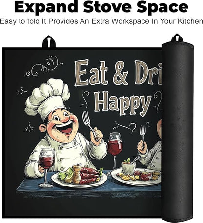 Heat-Resistant Glass Stove Top Cover with Anti-Slip Rubber Coating – Electric Stove Protector, Scratch-Resistant, Counter Space Decor Mat (Chef, 28.5"L x 20.5"W)