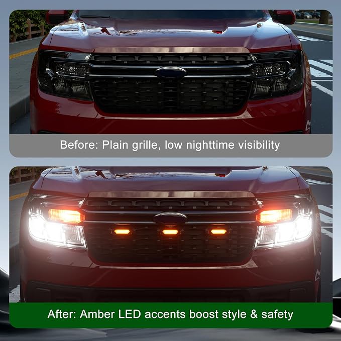 xipoqix 3PCS LED Front Grille Lights Compatible with 2022-2024 Ford Maverick XLT Yellow Decorative Grille Lamps with Fuse Wire Replacement for 2022-2024 Ford Maverick Accessories