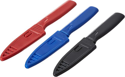 Mercer Culinary Non-Stick Paring Knives with ABS Sheaths, 4 Inch, Red/Blue/Black, 3 Pack