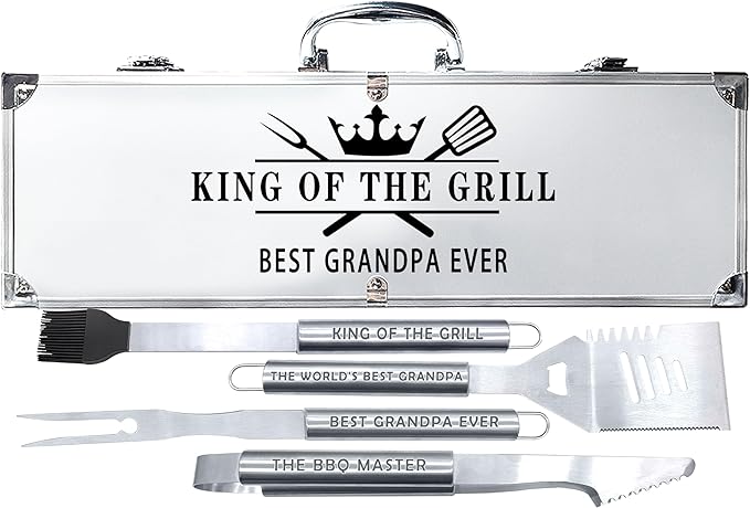 Bonsai Tree Fathers Day Grandpa Gifts, Gifts for Grandpa, Best Grandpas Ever Gift for Birthday - Cool Grilling BBQ Present for Grandfather from Grandkid - Papa Stainless Steel Metal Tool Set 4