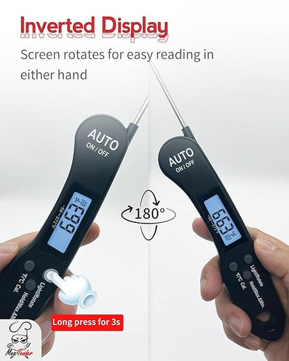 5 PCs Fast 1.2s Instant Read Meat Thermometer for Grilling & Smoking, ±1°F Accuracy with Calibration, Reversible Backlit LCD for Left/Right Hand, Magnetic Digital Food Thermometer for BBQ, Candy, Oil