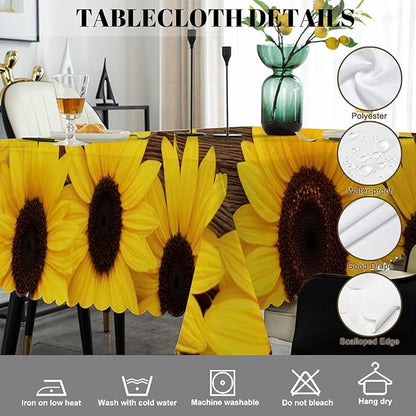 Swono Tablecloth 52"X70" Sunflowers, Garden Sunflowers Wooden Board Rectangle Table Cover Anti-Oil Tablecloth for Dining Tables, Parties, Wedding and Banquet Decoration