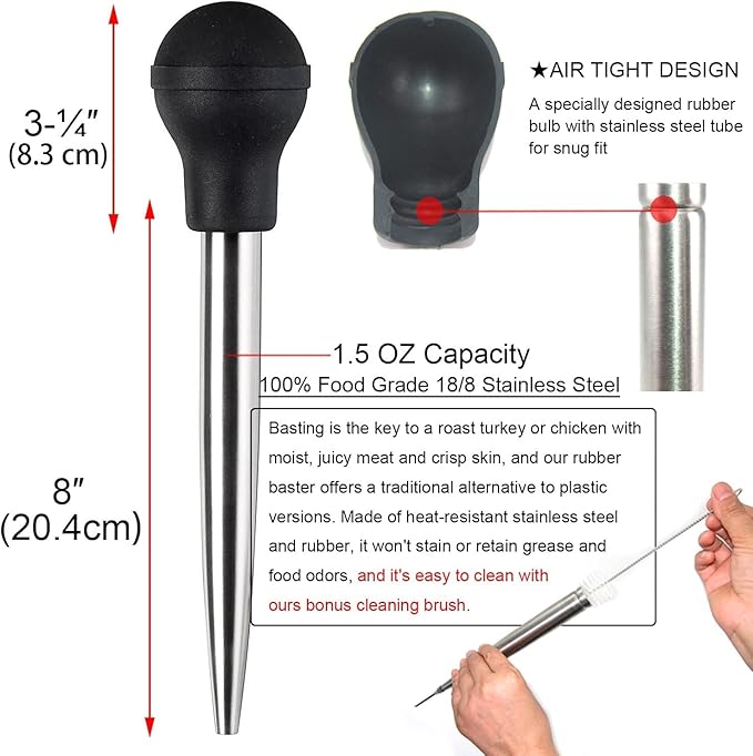 KAYCROWN Turkey Baster and Turkey Roast Lifters, Rubber Turkey Baster with 2 Marinade Needles & Stainless Steel Turkey Poultry Forks Set, Poultry Lifters