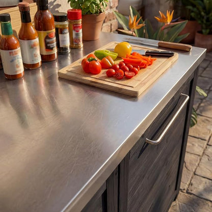MOUMON Patio Kitchen Sink Cabinet with Stainless Steel Countertop, Patio Prep Table with Trash Bin Compartment, Outdoor Cooking Station, Sink not Included, Dark Grey 51.2”W x 23.6”D x 37.4”H