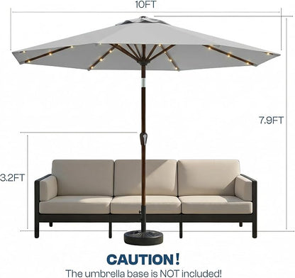 10FT Solar Patio Umbrella with Lights, Outdoor Table Market Umbrella with 32 LED Lights, 8 Sturdy Ribs, Push Button Tilt and Crank for Pool, Deck and Garden, UV-Resistant