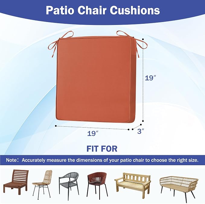 IASEAHK Patio Chair Cushions, 19" x 19" x 3" Outdoor Chair Cushions Set of 4, Waterproof Outdoor Cushions for Patio Furniture, Outdoors Seat Cushions with Handle and Ties, Spice