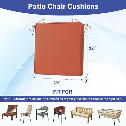 IASEAHK Patio Chair Cushions, 19" x 19" x 3" Outdoor Chair Cushions Set of 4, Waterproof Outdoor Cushions for Patio Furniture, Outdoors Seat Cushions with Handle and Ties, Spice