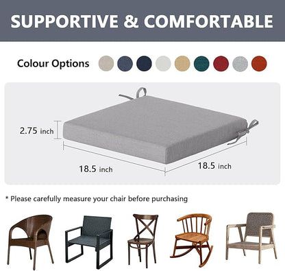 Goodgoods 18.5 x 18.5 Outdoor Chair Cushions Set of 4, Fade-Resistant & Water-Resistant Patio Seat Cushion Pads with Ties, 30D High-Resilience Foam for Dining Room Kitchen Chairs, Stone Gray