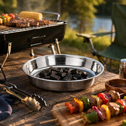 LOGOFUN Stainless Steel Charcoal Pan Stainless Steel Grill Ash Plate Metal Round Charcoal Smoke Pan for Kitchen Home Supplies - 9.3X9.3X1.3in
