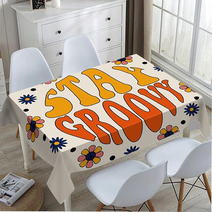 TKS MITLAN Tablecloth Stay Groovy Table Cloth Rectangle Table 60 x 84 Inch Seventies Retro Hippie Flowers in Circle Kitchen Decorations for Home Dinner Party