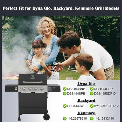 Hiorucet Grill Grates & Grease Tray Replacement Parts for Dyna Glo DGF493BNP, DGH474CRP, Backyard BY13-101-001-12, GBC1440W, Kenmore 146.23678310, Adjustable 24''-30'' Drip Pan, Grid Cooking Grates.
