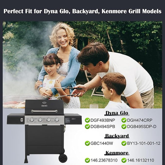 Hiorucet Grill Grates & Grease Tray Replacement Parts for Dyna Glo DGF493BNP, DGH474CRP, Backyard BY13-101-001-12, GBC1440W, Kenmore 146.23678310, Adjustable 24''-30'' Drip Pan, Grid Cooking Grates.