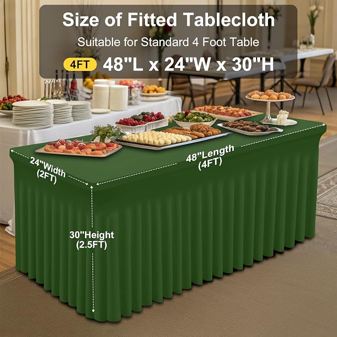 Smiry Spandex Elastic Fitted Table Cloth Skirt for 4FT Rectangle Table | Stretch Washable Table Cloth, Banquet Table Cover for Wedding, Party, Indoor & Trade Shows, (Olive Green, 48Lx24Wx30H)